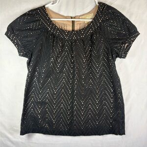 Michael Kors Black and Tan Chevron Blouse